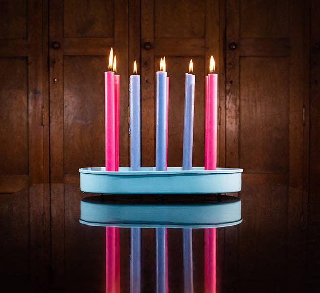 Metal Candle Platter Large Oval - Sky Blue