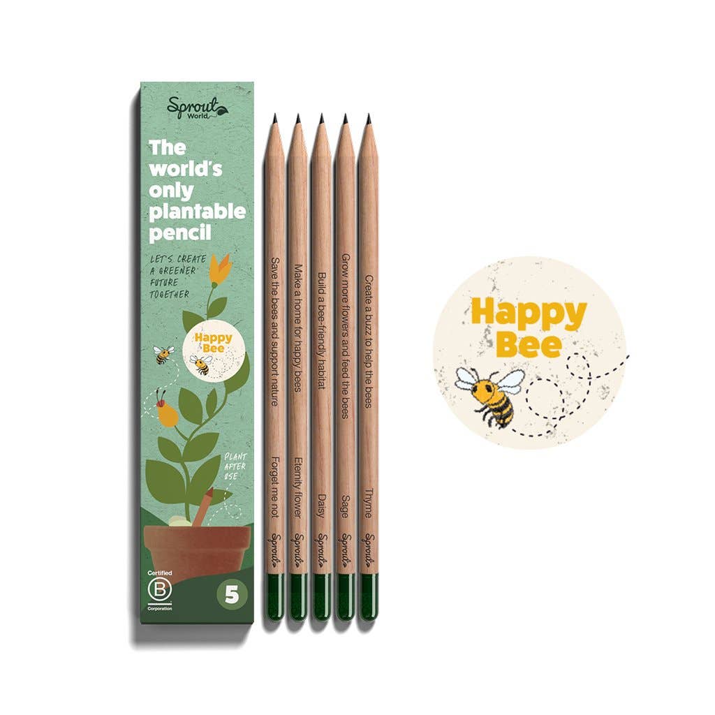 SproutWorld Plantable Pencils | Happy Bee · 5 Pack