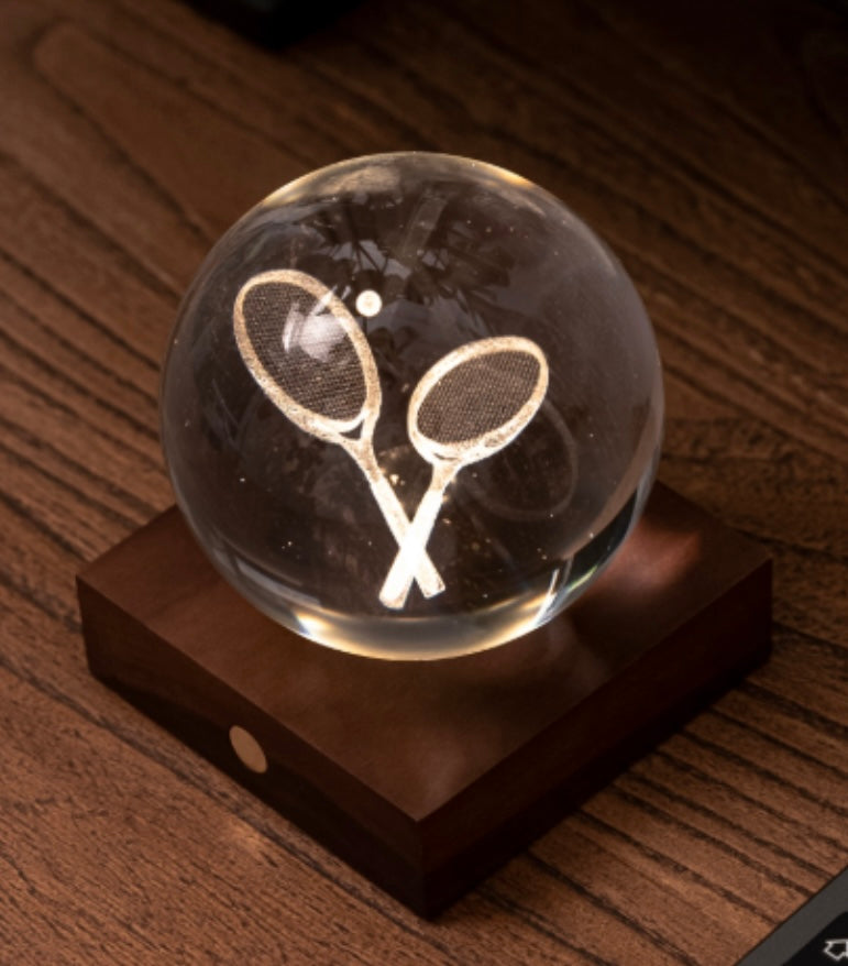 Gingko Amber Crystal Light – Golf Edition | Walnut Base LED Lamp