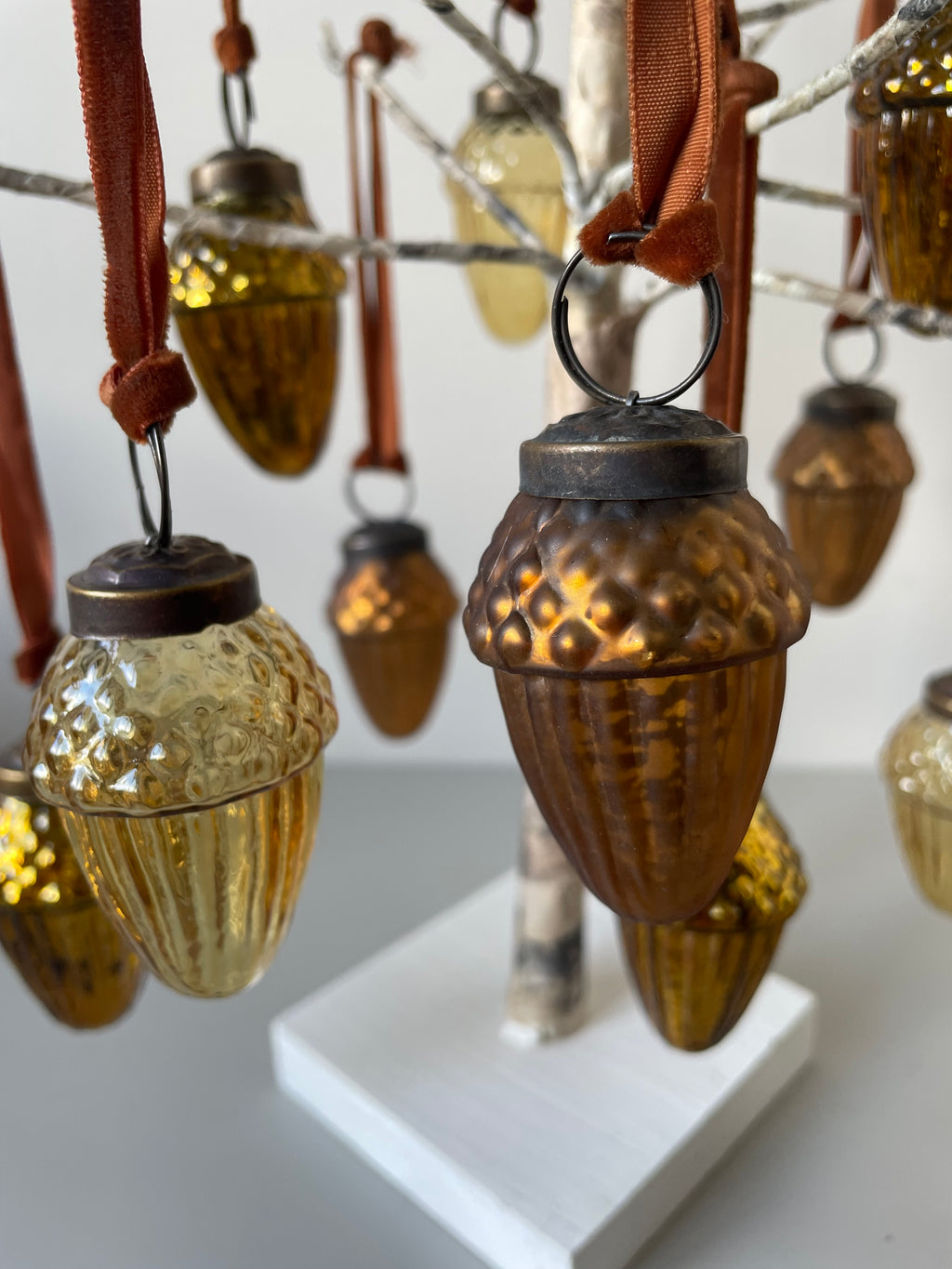 Glass Acorn Tree Decorations Mix of 3