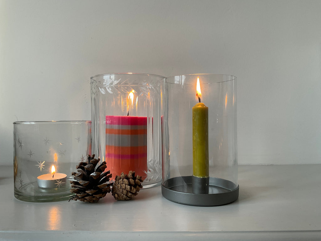 Medium Etched Glass Hurricane Lamp/Candle Holder