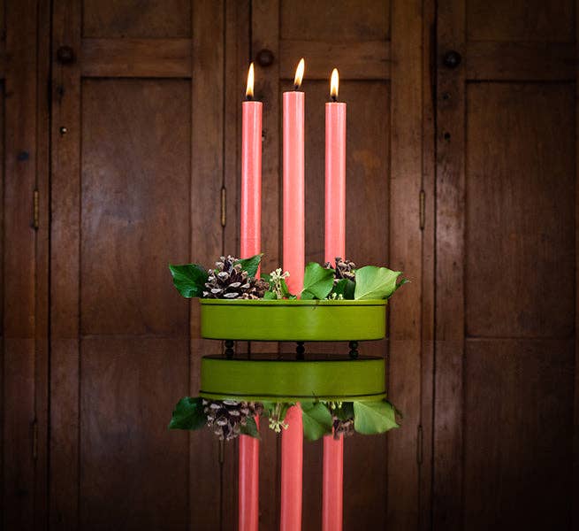 Metal Candle Platter Small- Olive