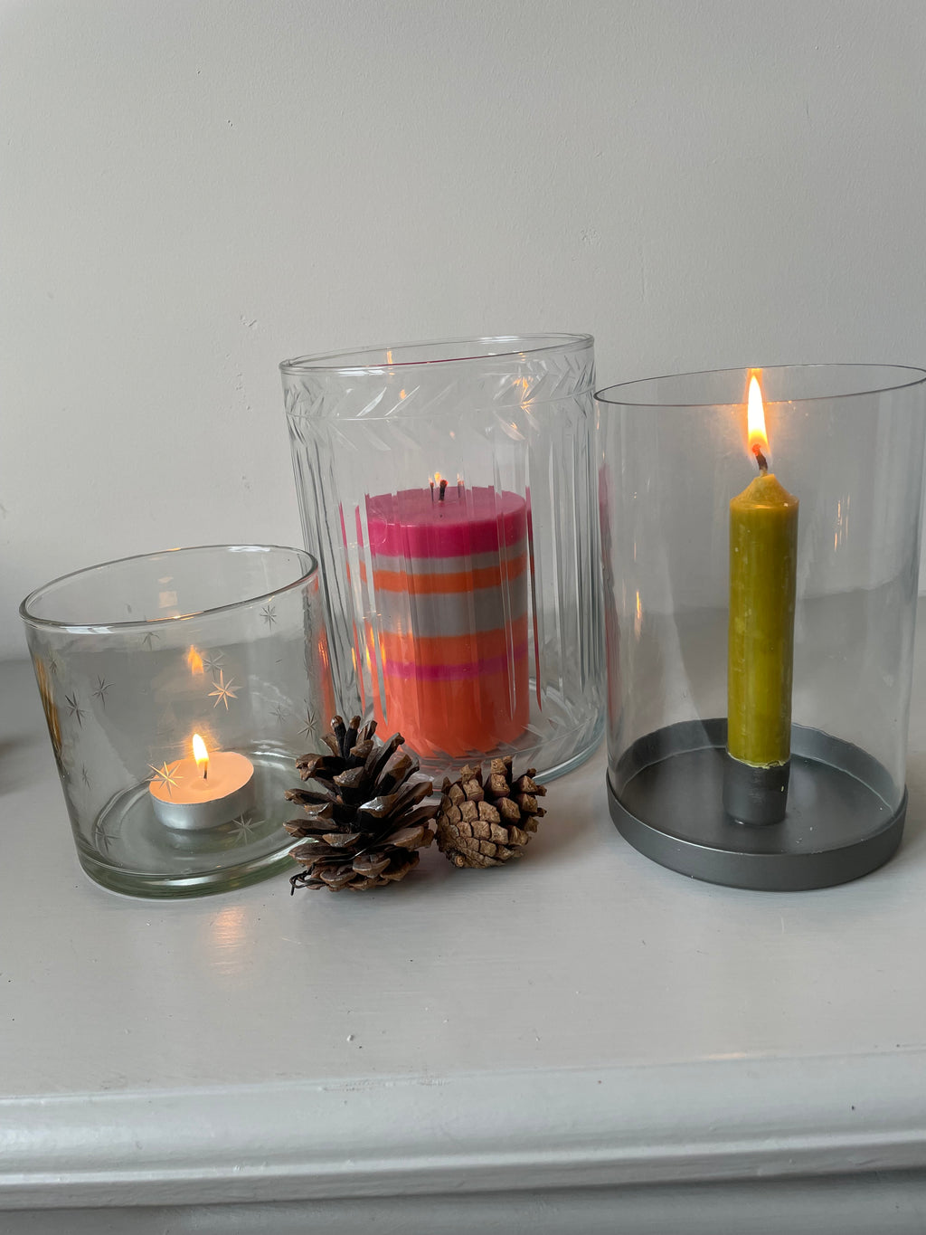 Medium Etched Glass Hurricane Lamp/Candle Holder