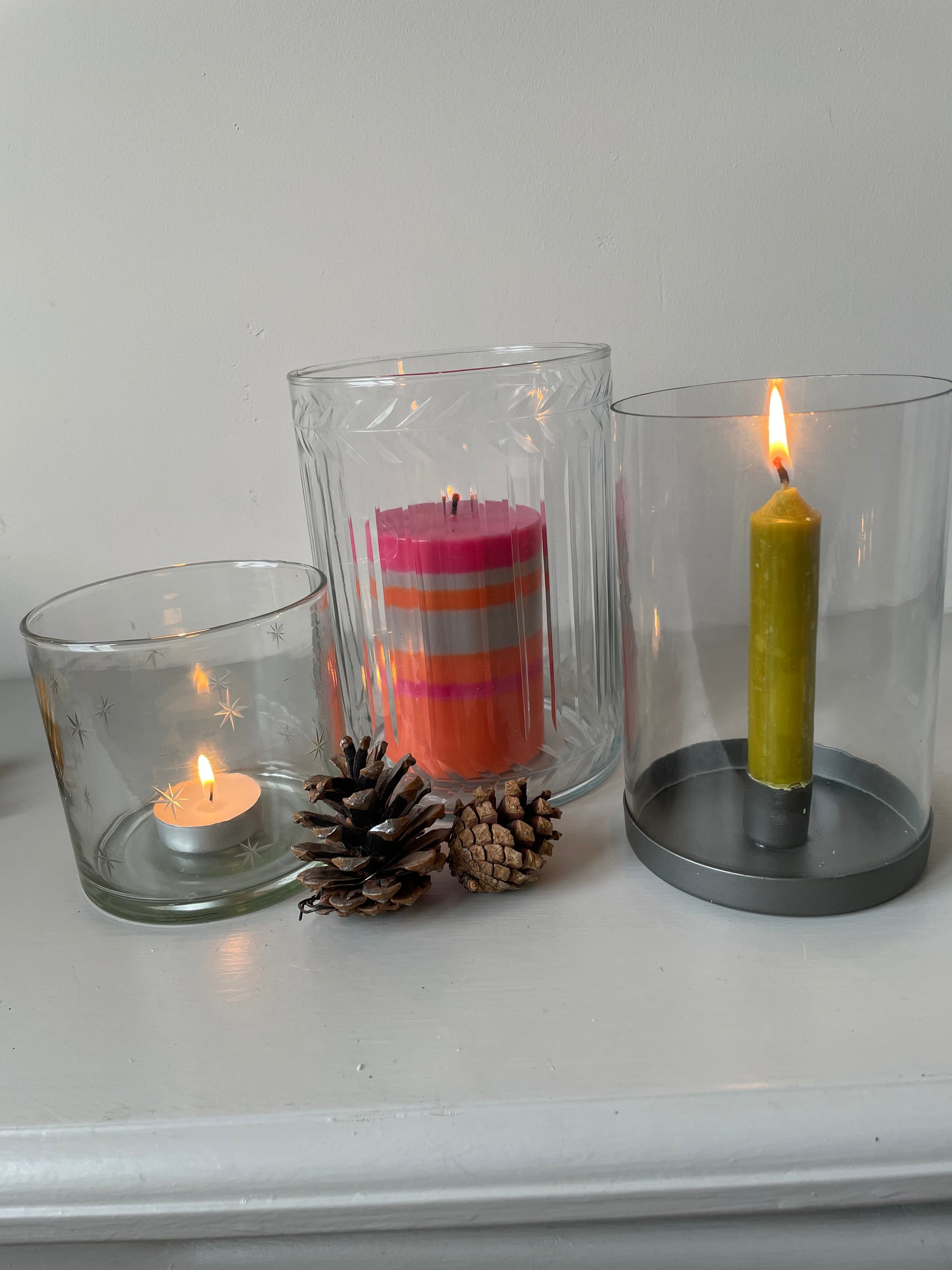 Medium Etched Glass Hurricane Lamp/Candle Holder