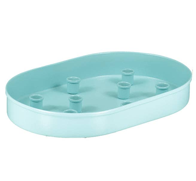 Metal Candle Platter Large Oval - Sky Blue