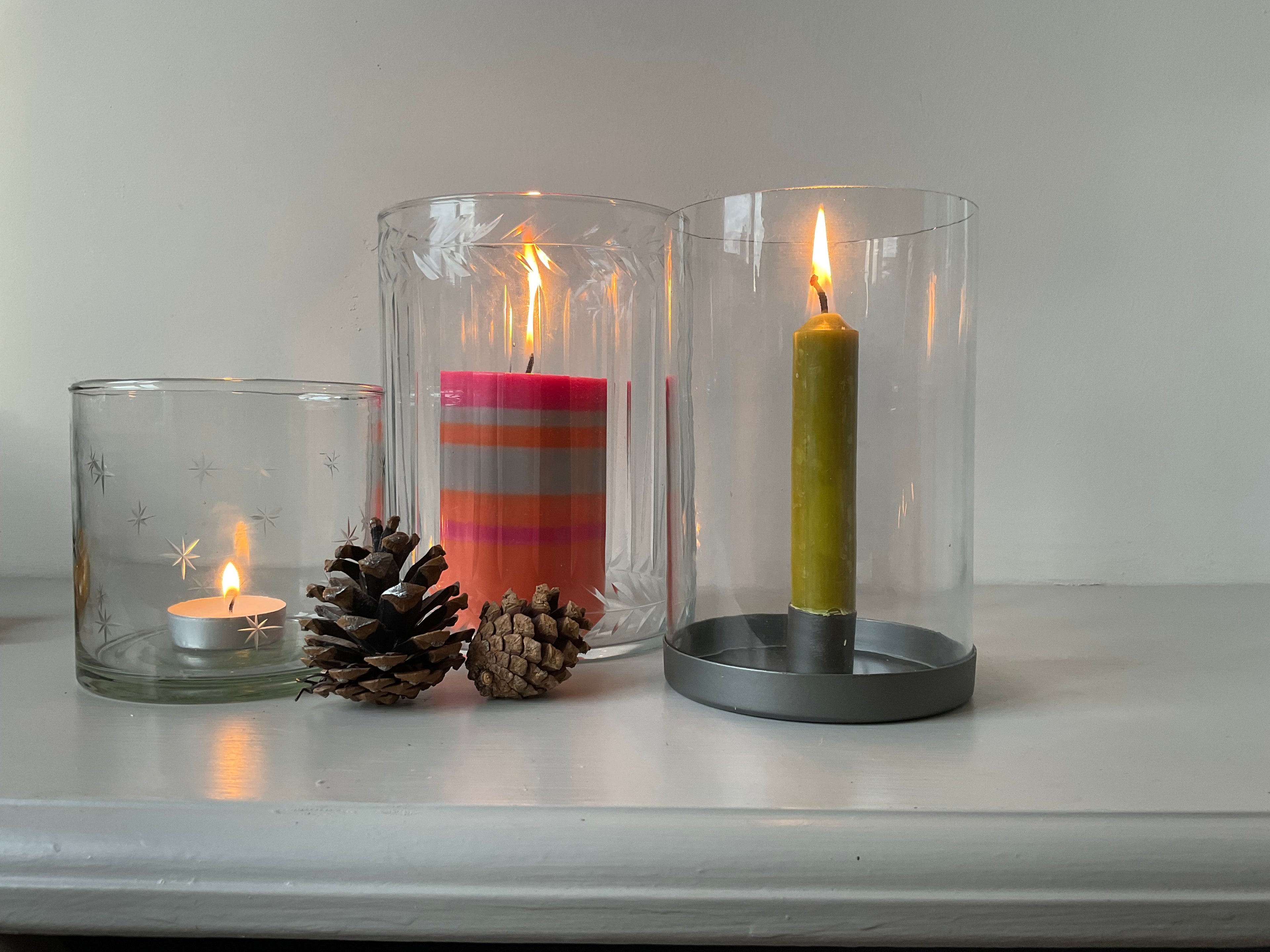 Medium Etched Glass Hurricane Lamp/Candle Holder