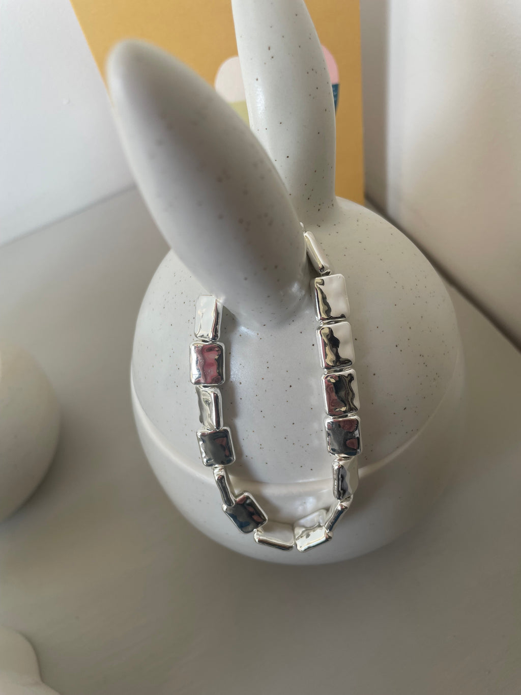 Jess & Lou Silver Block Beaded on Stretch Bracelet | Simple Timeless Jewellery | Sky & Leaf