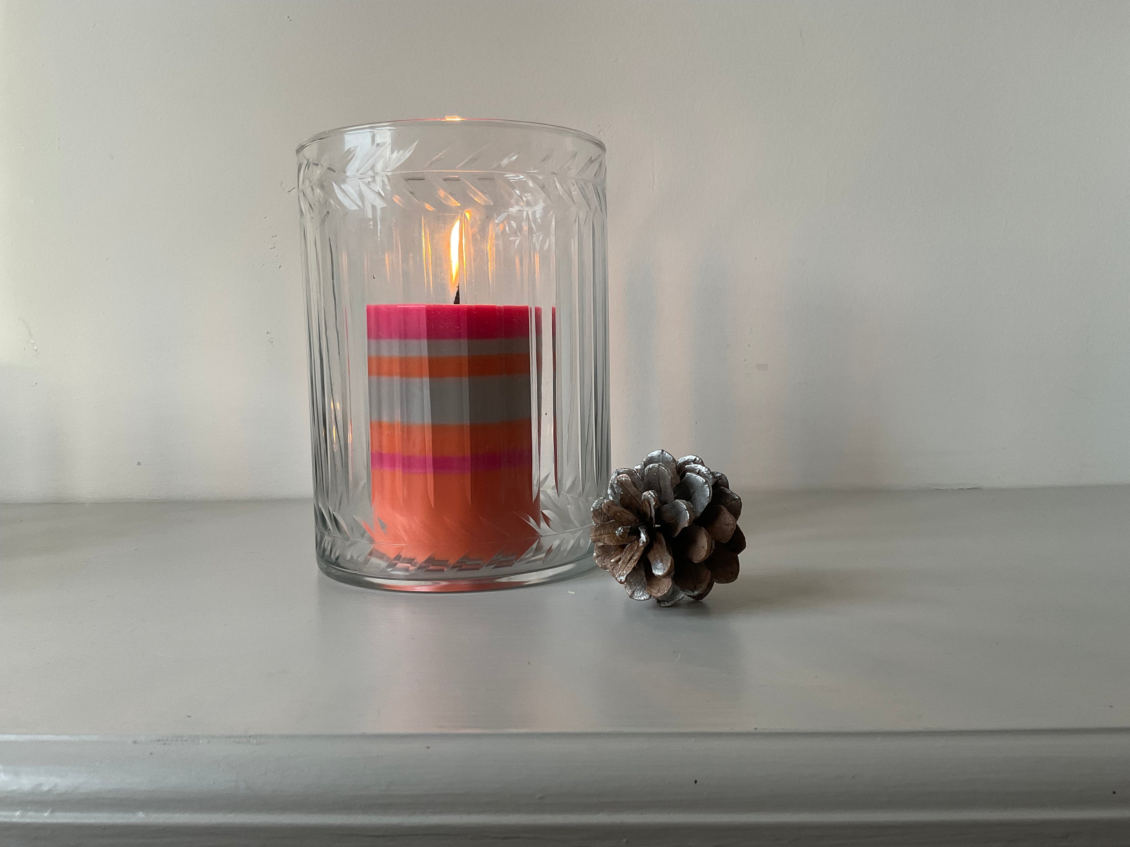 Medium Etched Glass Hurricane Lamp/Candle Holder