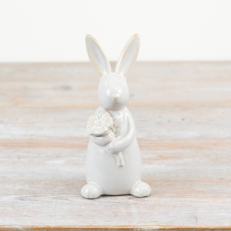 Glazed Rabbit With Flower Ornament 17cm high