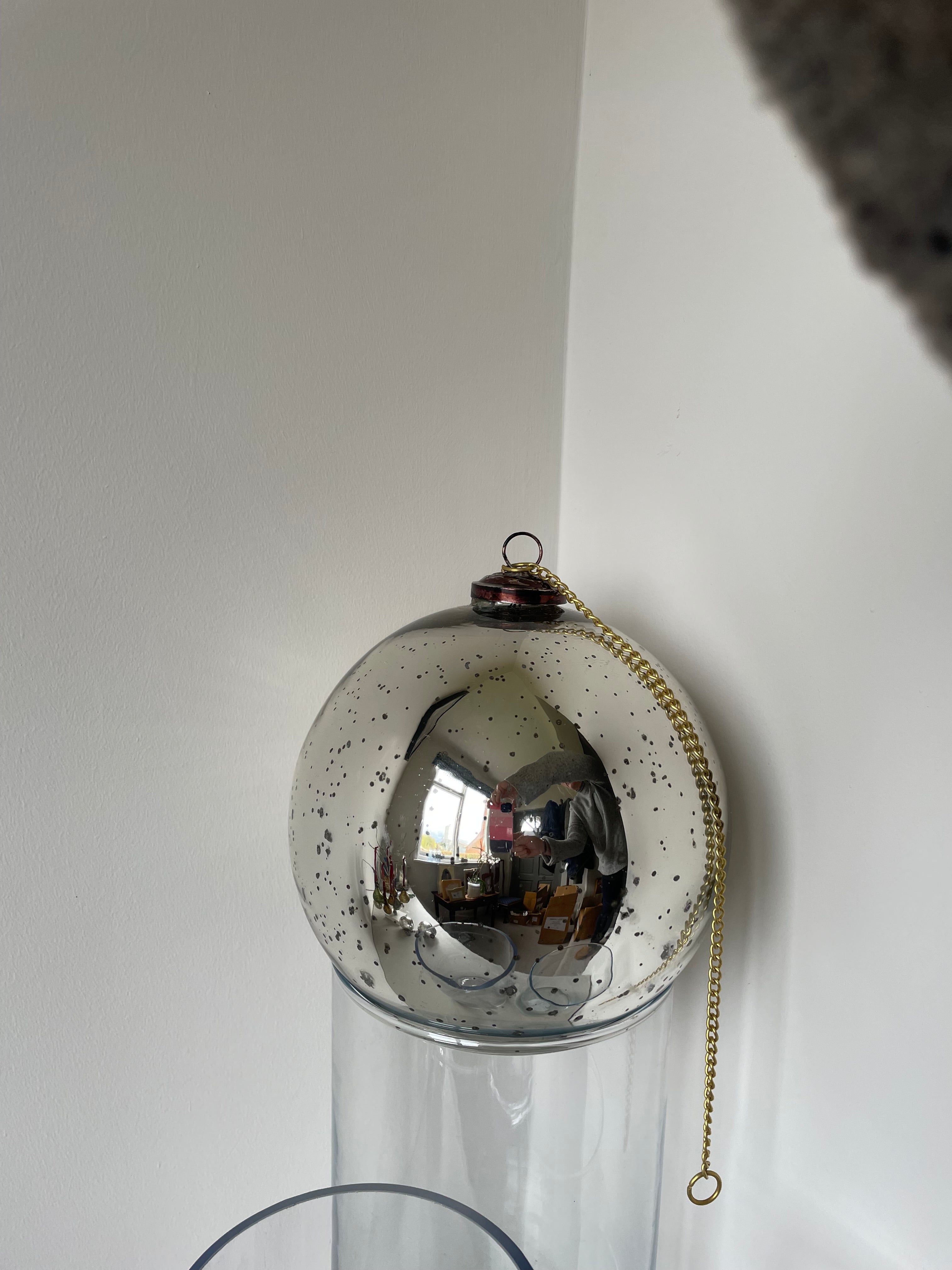 XL Vintage Glass Bauble Antique Silver