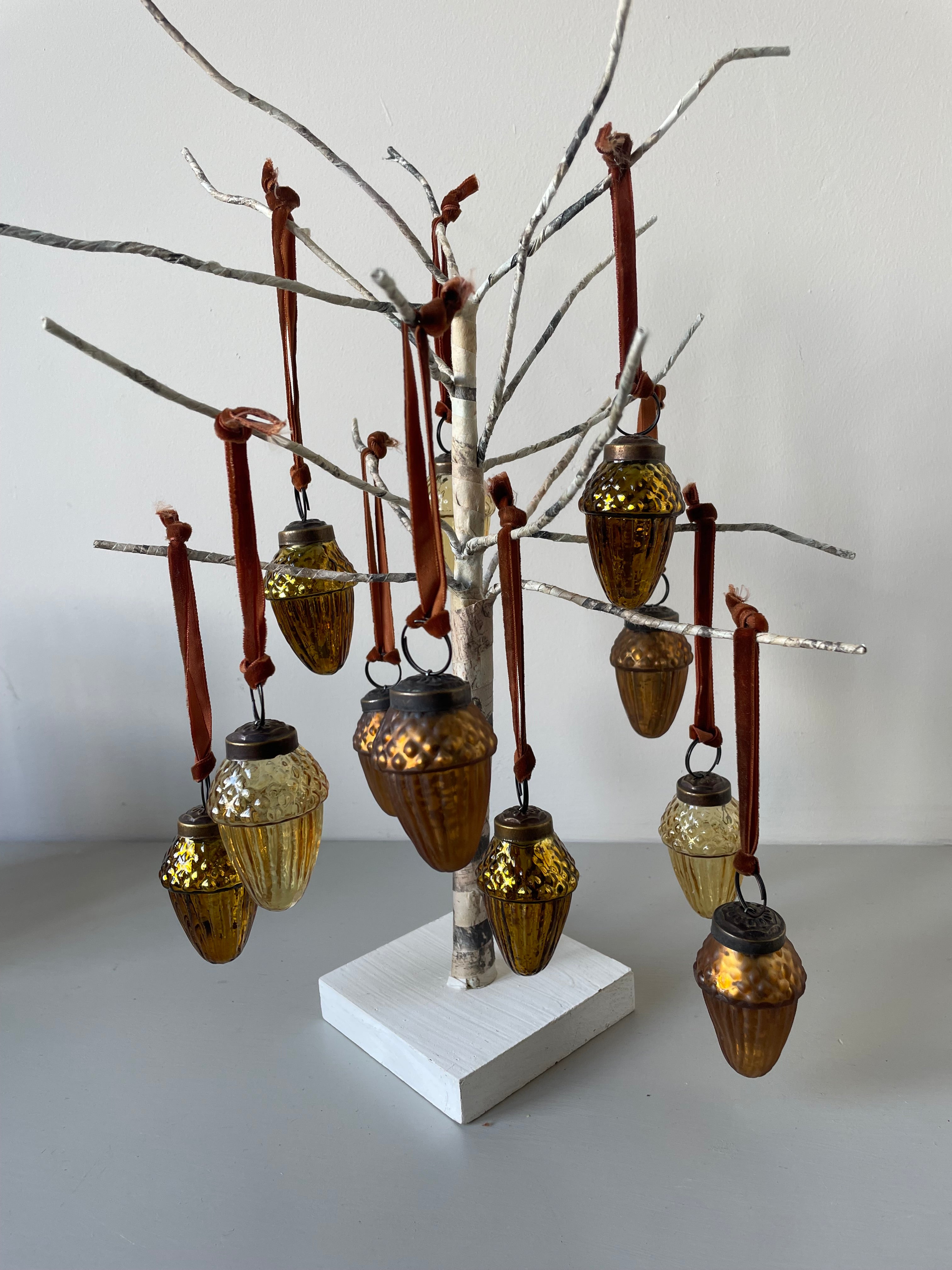 Glass Acorn Tree Decorations Mix of 3