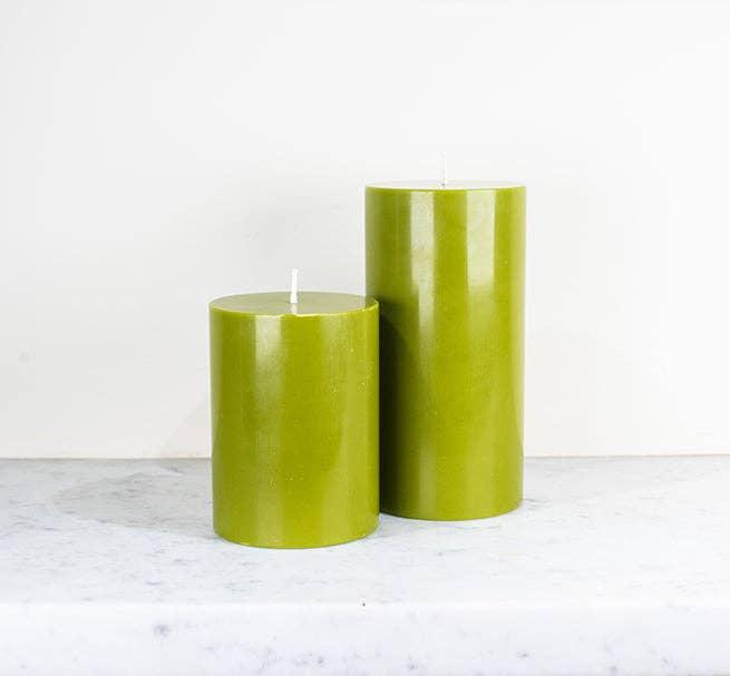 10 cm Tall SOLID Olive Green Pillar Candle