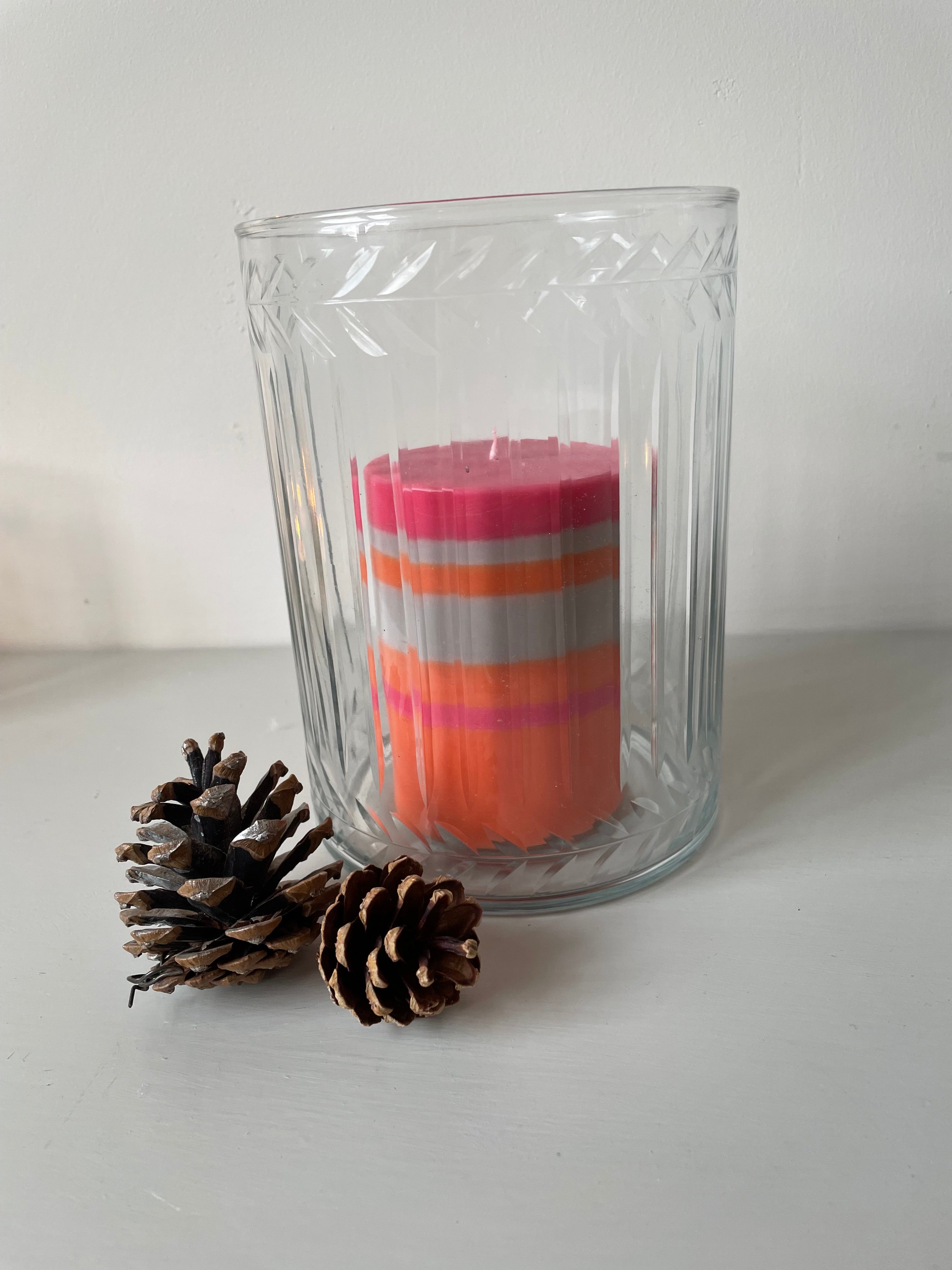 Medium Etched Glass Hurricane Lamp/Candle Holder