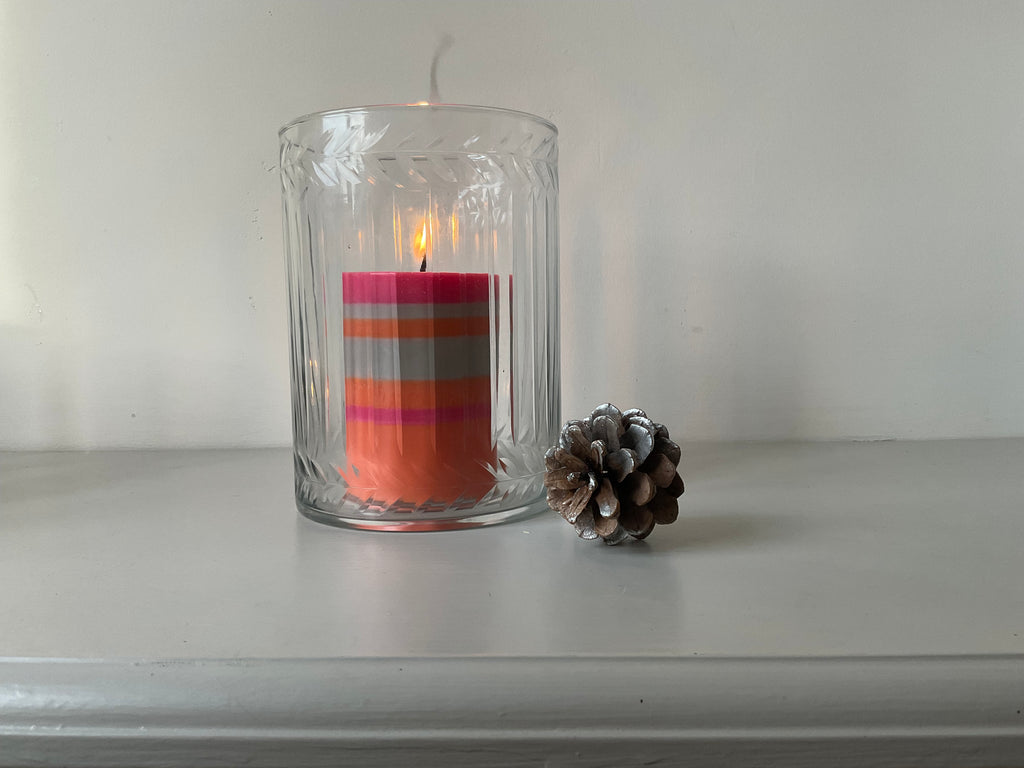 Medium Etched Glass Hurricane Lamp/Candle Holder