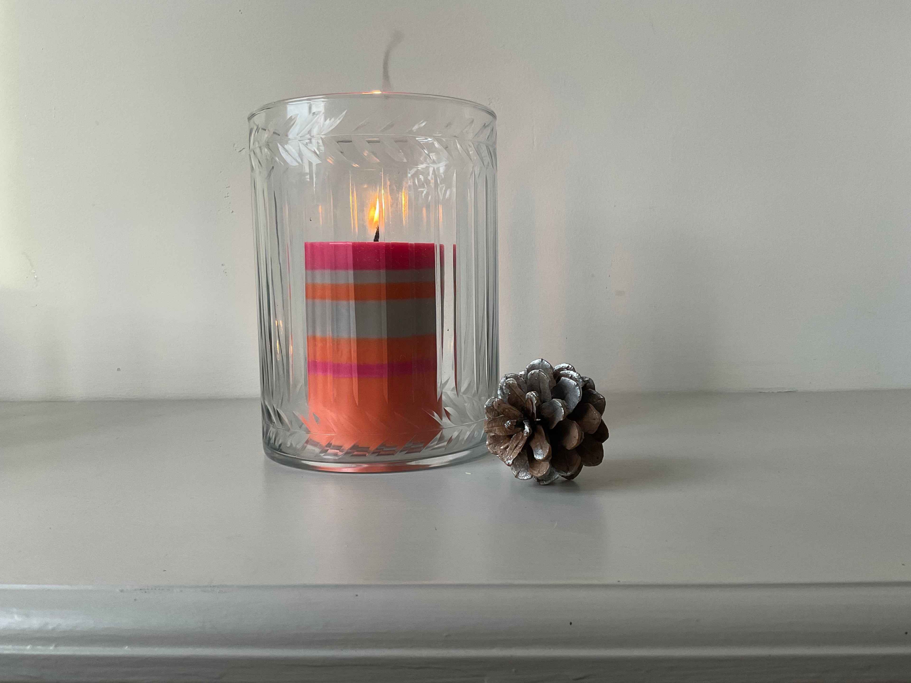 Medium Etched Glass Hurricane Lamp/Candle Holder