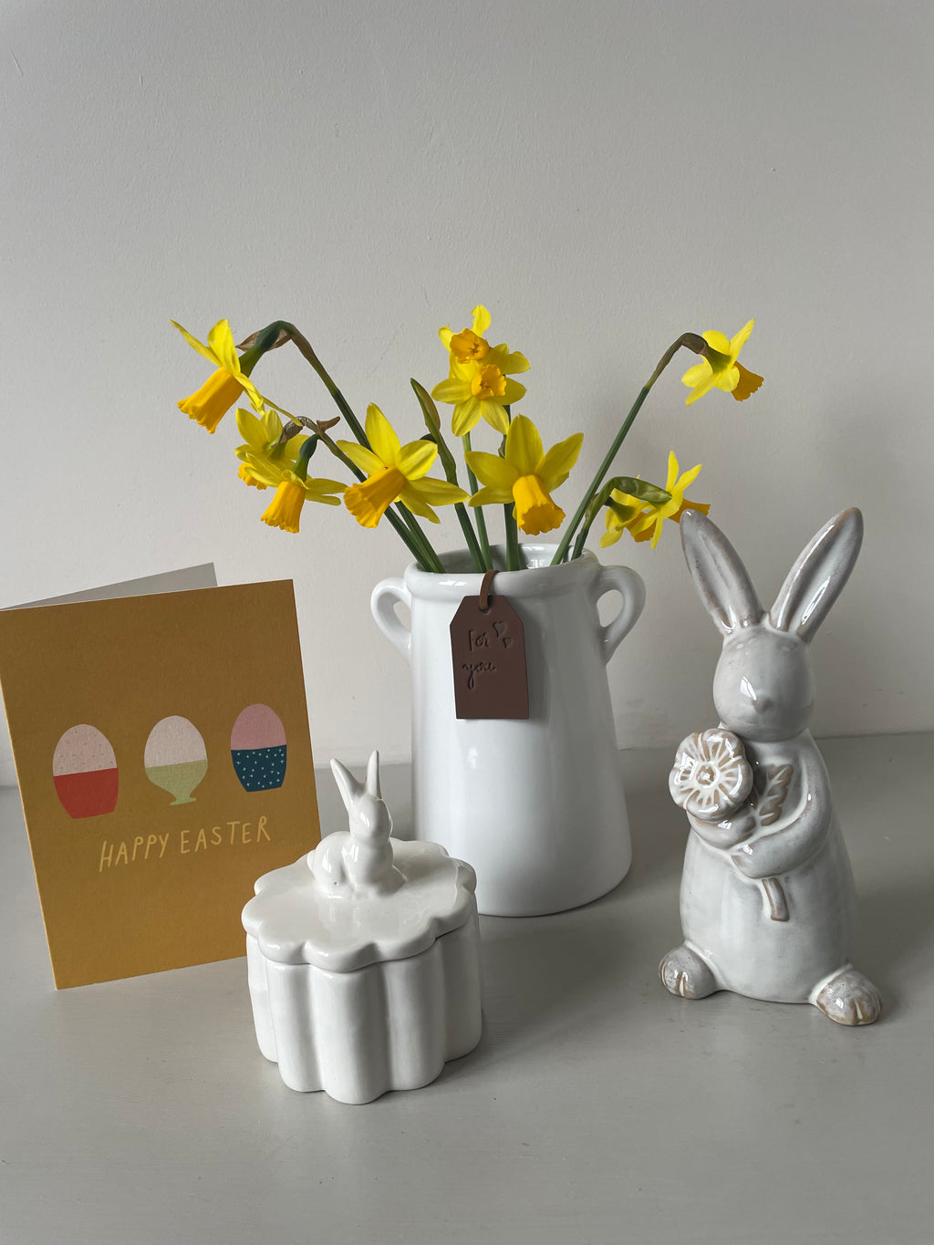 Glazed Rabbit With Flower Ornament 17cm high