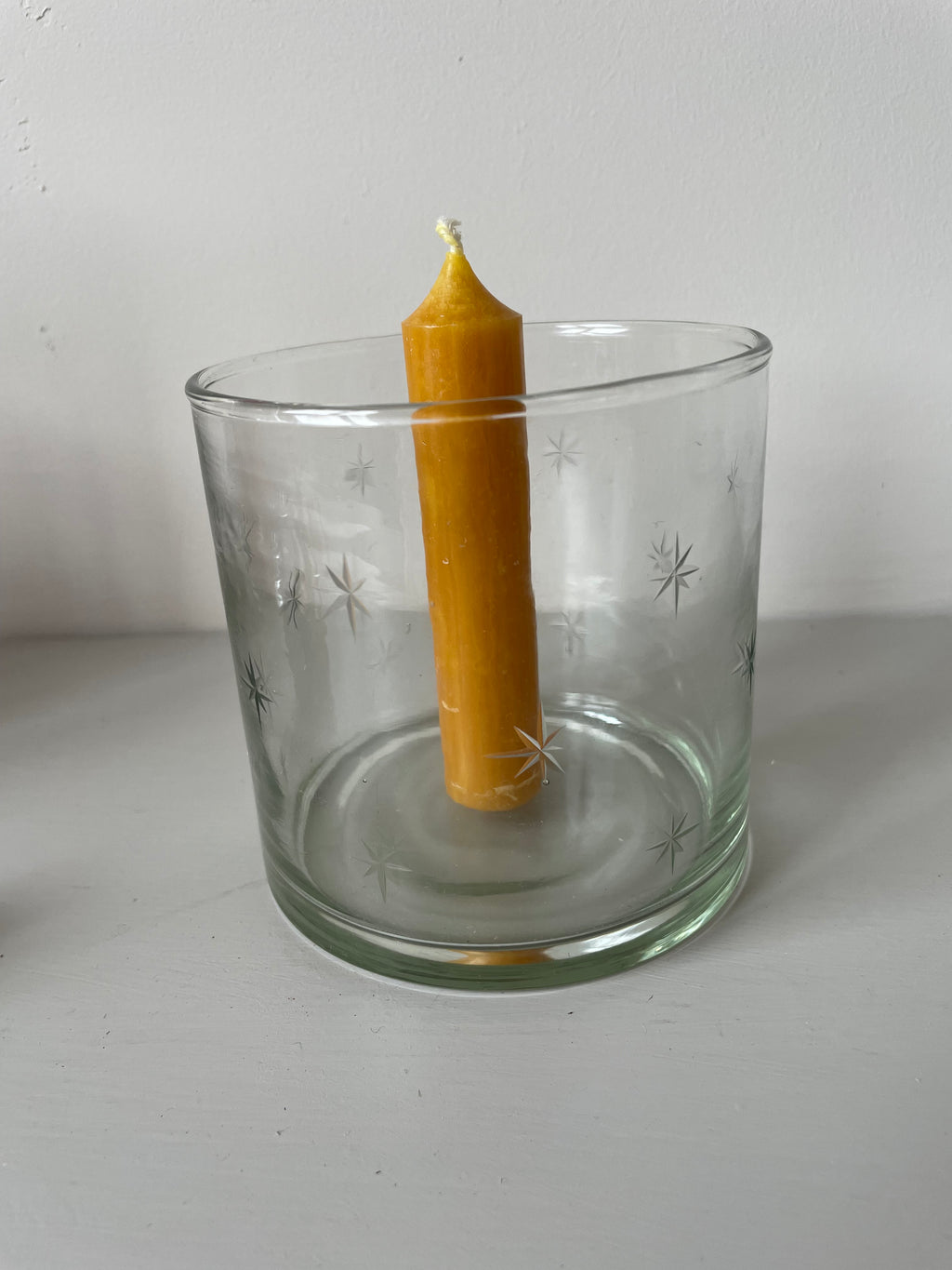 Small Etched Stars Glass Hurricane Lamp