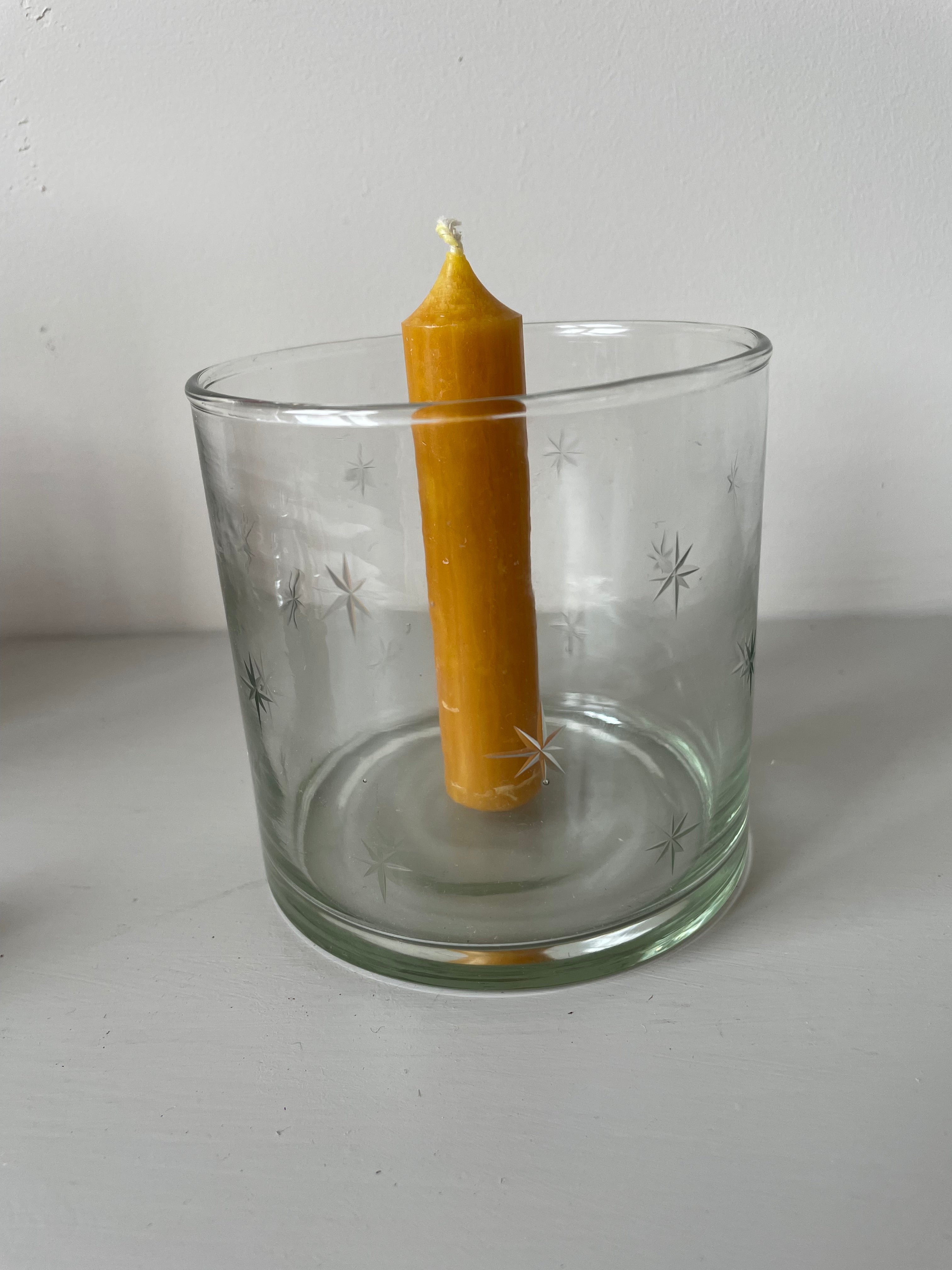 Small Etched Stars Glass Hurricane Lamp