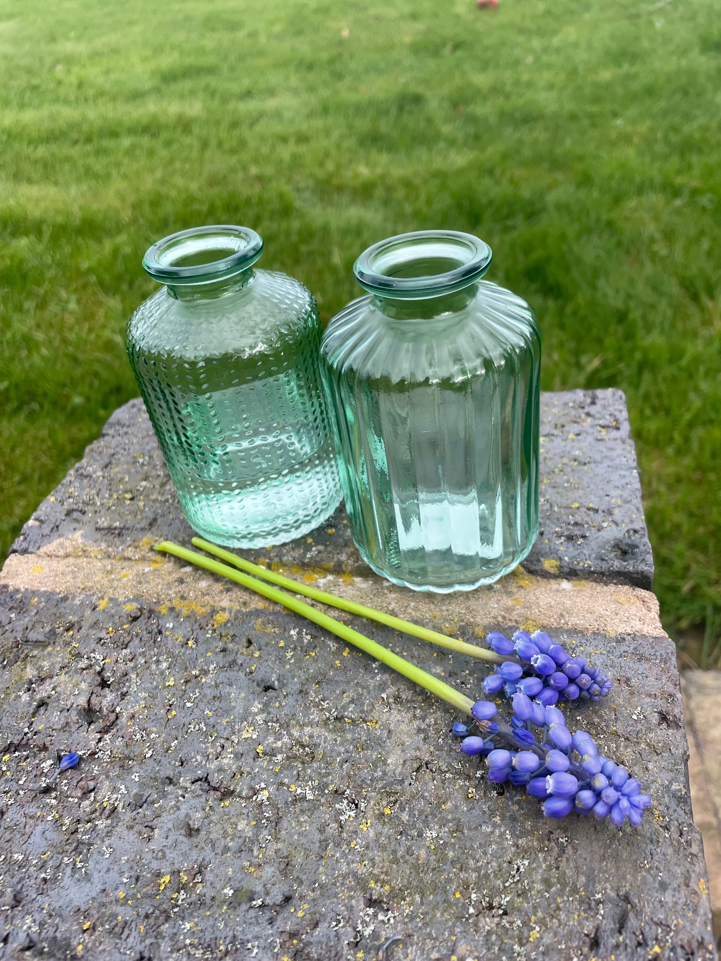 Textured Glass Bud Vases | Herringbone & Stripe | Clear or Spring Green