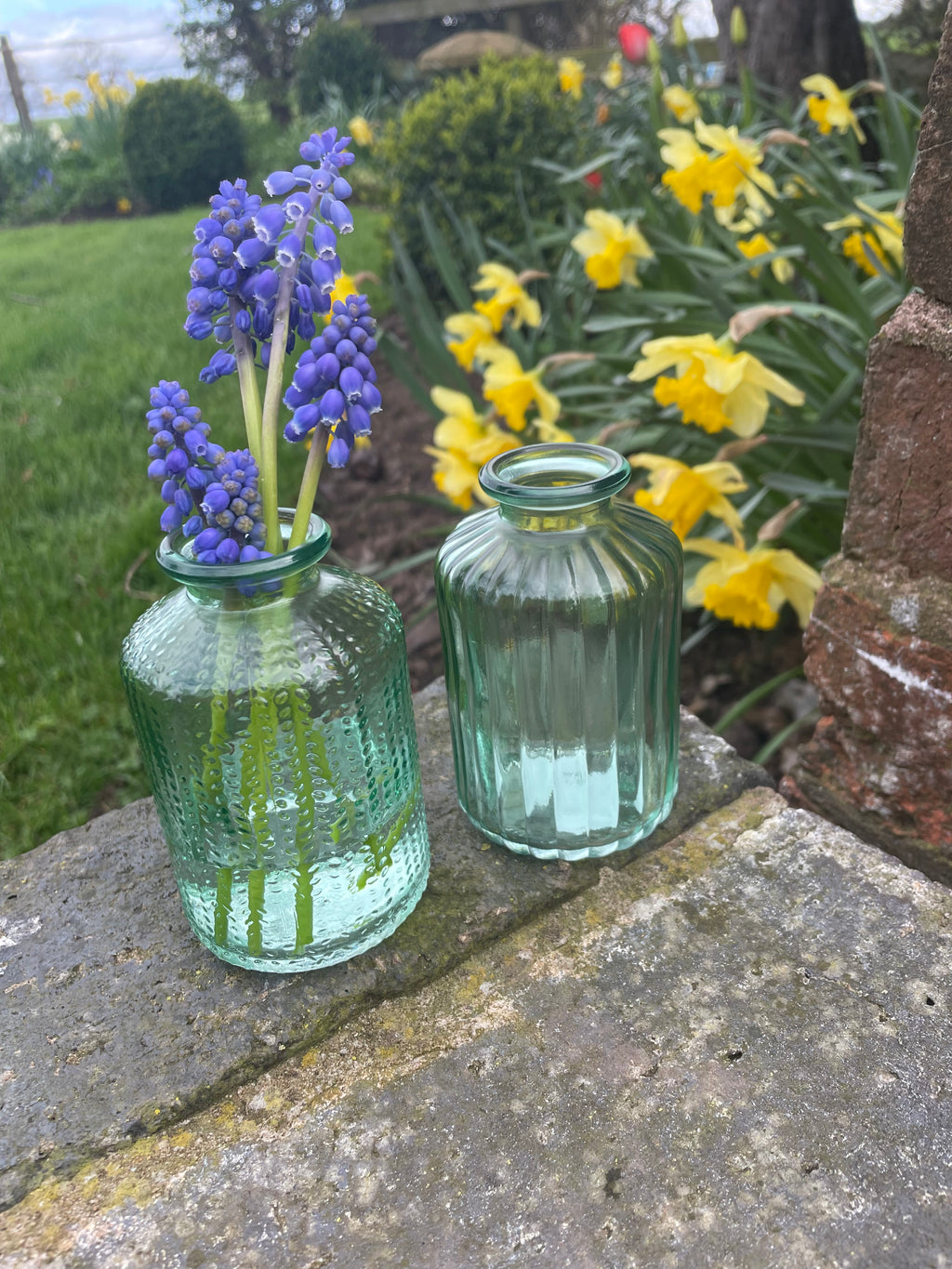 Textured Glass Bud Vases | Herringbone & Stripe | Clear or Spring Green
