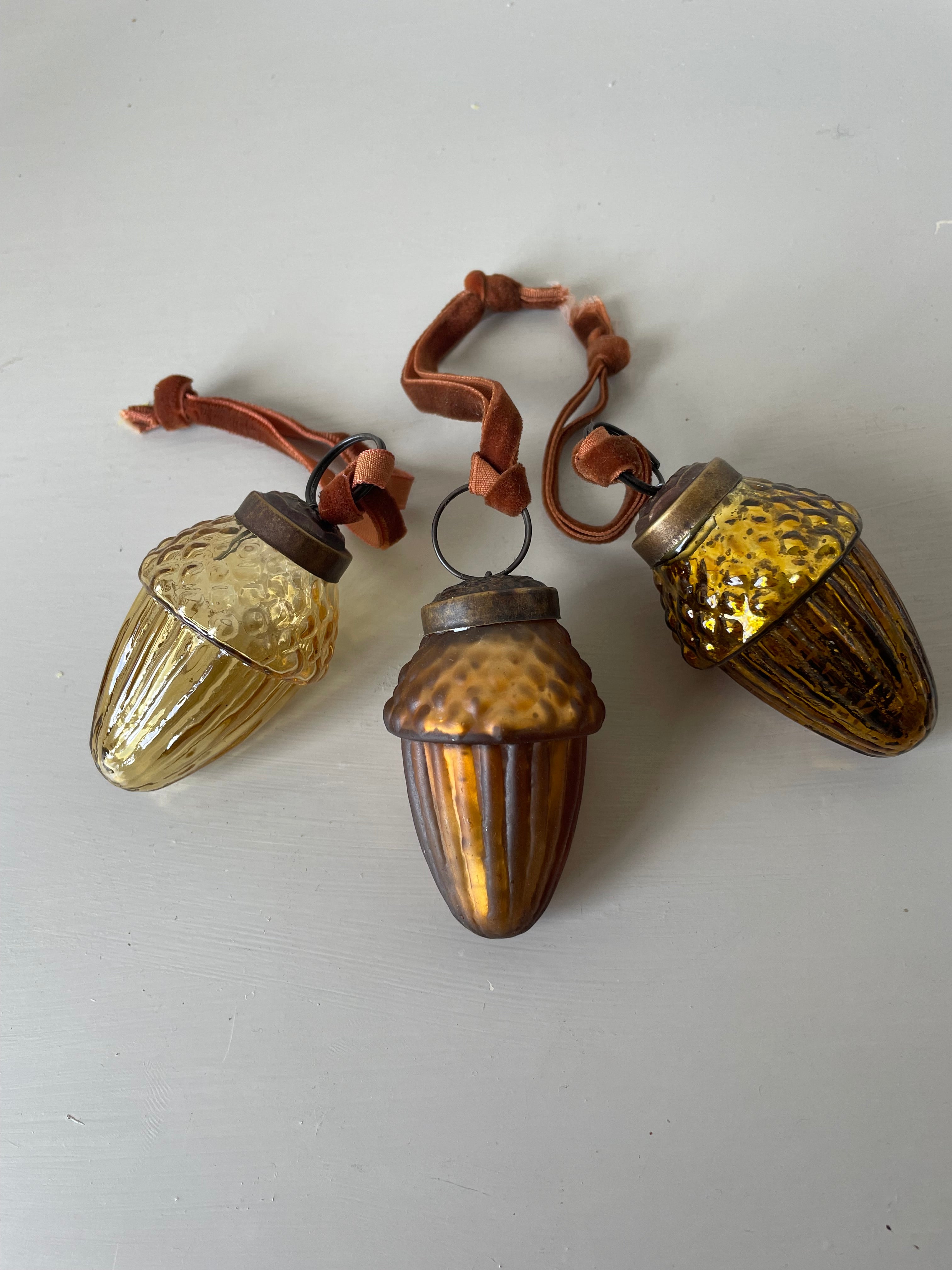 Glass Acorn Tree Decorations Mix of 3