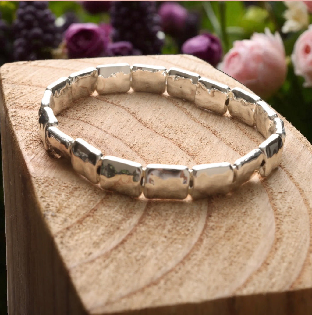 Jess & Lou Silver Block Beaded on Stretch Bracelet | Simple Timeless Jewellery | Sky & Leaf