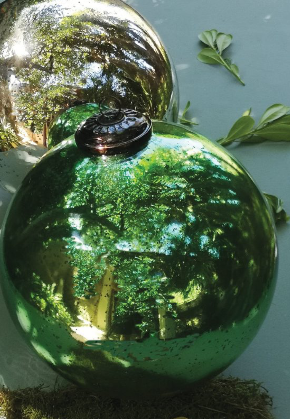 XL Vintage Glass Bauble Antique Silver