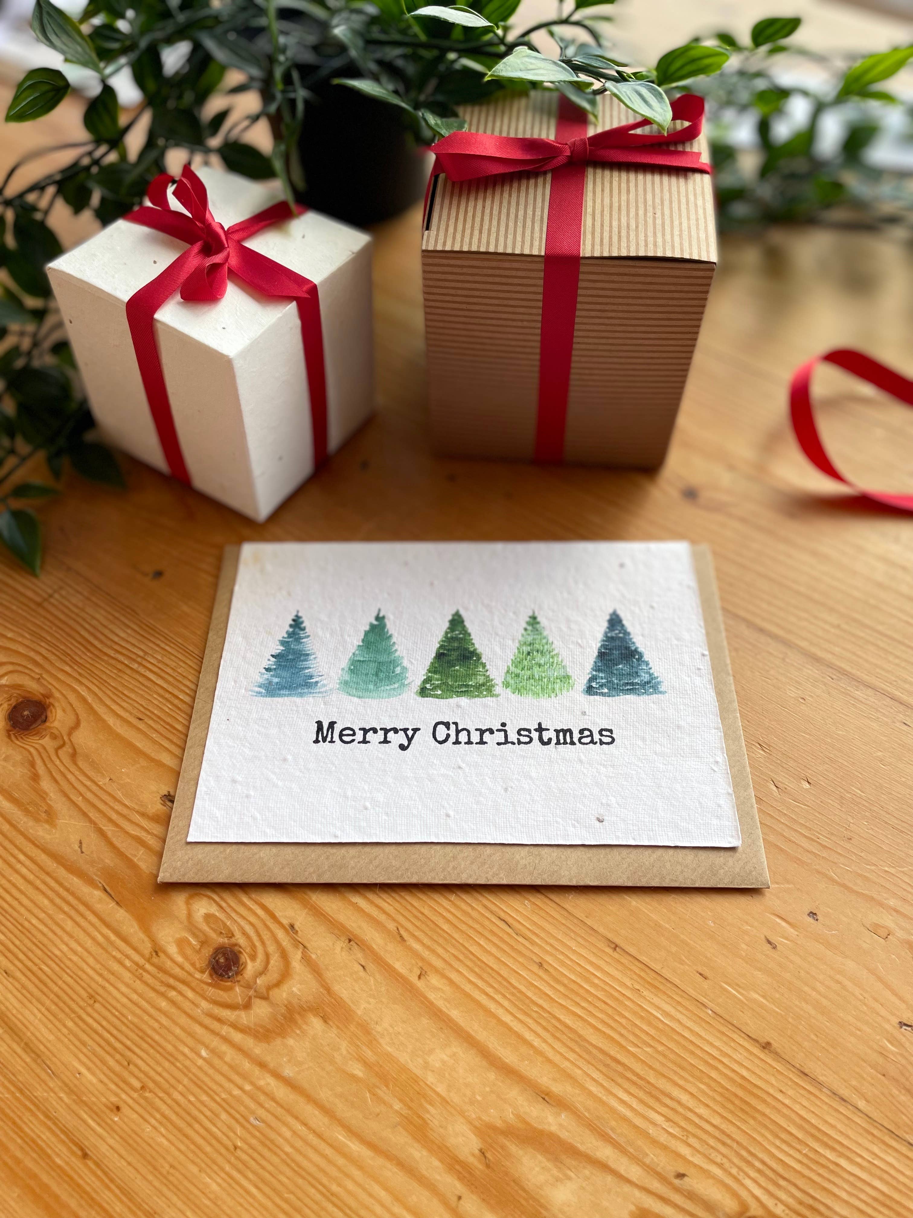 Plantable Greeting Card - Christmas Watercolour trees