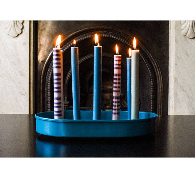Metal Candle Platter Large Oval - Petrol Blue