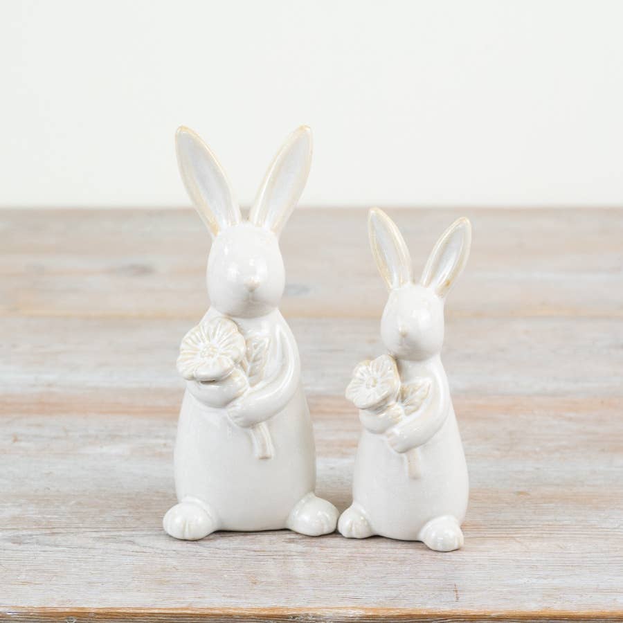 Glazed Rabbit With Flower Ornament 17cm high
