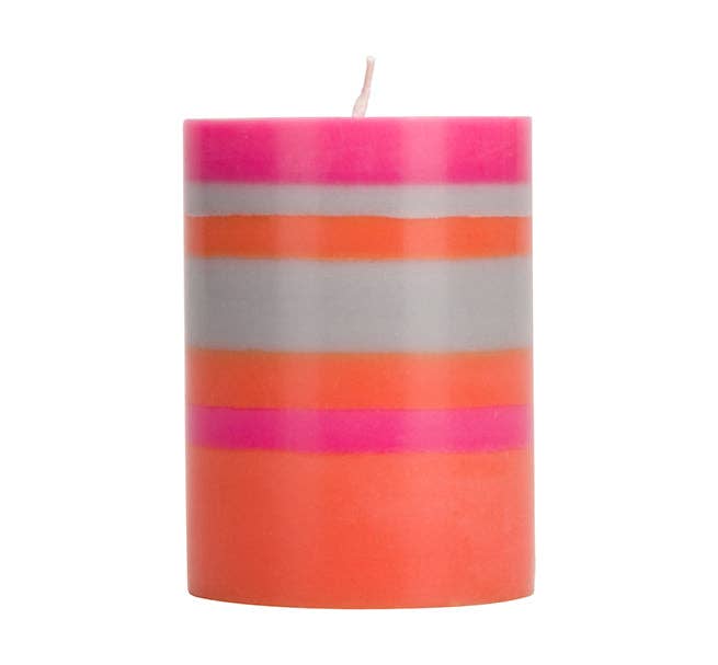 10 cm Small STRIPED Orange Flame, Willow & Neyron Pillar Candle