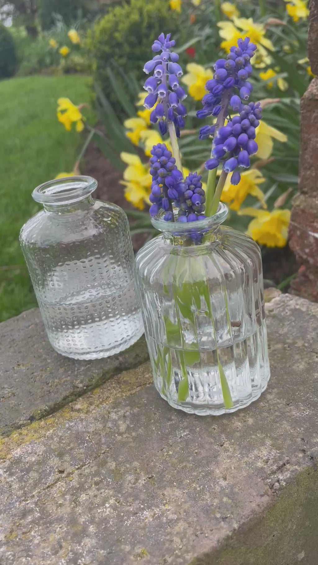 Textured Glass Bud Vases | Herringbone & Stripe | Clear or Spring Green